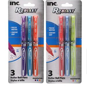 SCBS R2 BLAST Precise Writing Colorful Roller Ball Pens Set: 6 Colorful Roller Comfort Grip Ball Pens assorted between a Pack of Purple, Blue,Orange and a Pack of Blue, Pink, and Lime 0.7mm