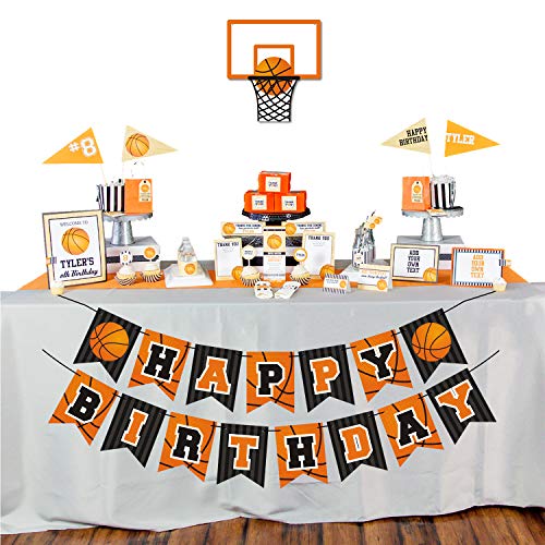 Basketball Happy Birthday Banner Slam Dunk Party Decoration Supplies Kids Teenagers Boys B-day Photo Prop Pennant Ideas NO DIY Required