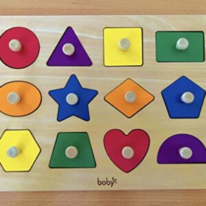 Dailyfunn Montessori Toy Shape Peg Puzzles Baby Puzzle 12-18-24 Months with Knob for Infant-Toddlers 1-3