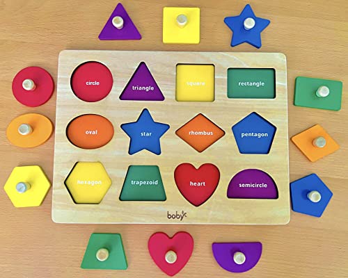 Dailyfunn Montessori Toy Shape Peg Puzzles Baby Puzzle 12-18-24 Months with Knob for Infant-Toddlers 1-3