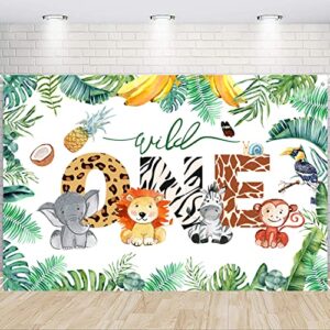 HIPEEWO Wild One Birthday Decorations - Jungle Theme Party Supplies for First Birthday, Balloons Garland Arch, High Chair Banner, Balloon Boxes, Backdrop, Crown, Animal Safari 1st Birthday Decorations