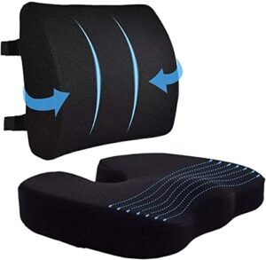 buzznn comfort seat cushion & lumbar support pillow, ergonomic memory foam coccyx pad for car, wheelchair, gaming chair and desk chair