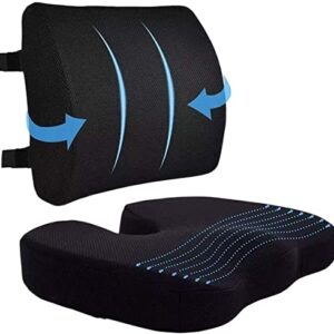 BUZZNN Comfort Seat Cushion & Lumbar Support Pillow, Ergonomic Memory Foam Coccyx Pad for Car, Wheelchair, Gaming Chair and Desk Chair