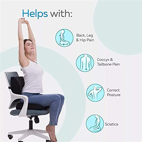 BUZZNN Comfort Seat Cushion & Lumbar Support Pillow, Ergonomic Memory Foam Coccyx Pad for Car, Wheelchair, Gaming Chair and Desk Chair