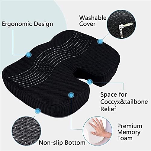 BUZZNN Comfort Seat Cushion & Lumbar Support Pillow, Ergonomic Memory Foam Coccyx Pad for Car, Wheelchair, Gaming Chair and Desk Chair