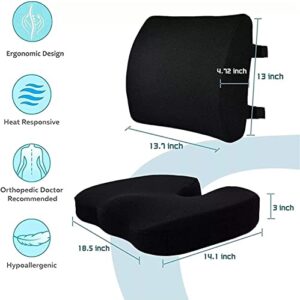 BUZZNN Comfort Seat Cushion & Lumbar Support Pillow, Ergonomic Memory Foam Coccyx Pad for Car, Wheelchair, Gaming Chair and Desk Chair