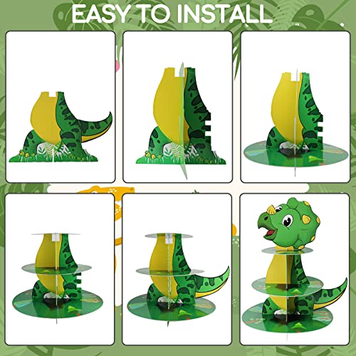 Dinosaur Cupcake Stand 3 Tier, Dinosaur Birthday Party Decorations for Kids Boys,Cute Dinosaur Triceratop Dessert Tower, Dinosaur Theme Party Supplies