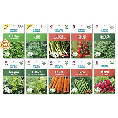 Back to the Roots Organic Seed Bundle - Herbs and Vegetables Variety Pack for Planting - Assorted Non-GMO Seed Mix for Beginner Indoor and Outdoor Gardening, 10-Pack