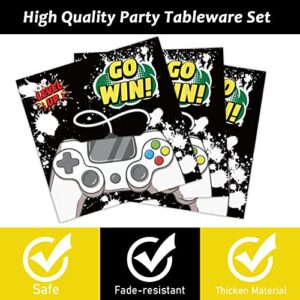 gisgfim 96 Pcs Video Game Party Plates and Napkins Party Supplies Gaming Party Tableware Set Watercolor Video Game Party Decorations Favors for Birthday Baby Shower for 24 Guests