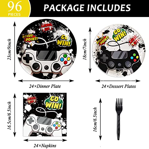 gisgfim 96 Pcs Video Game Party Plates and Napkins Party Supplies Gaming Party Tableware Set Watercolor Video Game Party Decorations Favors for Birthday Baby Shower for 24 Guests