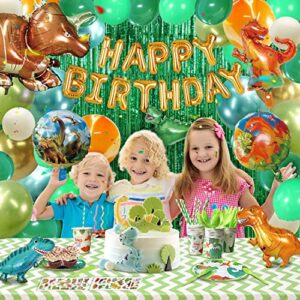 Party Spot! Dinosaur Birthday Party Supplies, Dinosaur Party Decorations 150 Pcs-Dinosaur Balloon, Fringe Curtain, Sticker, Plate, Balloon Inflator For 12 Guest