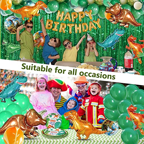 Party Spot! Dinosaur Birthday Party Supplies, Dinosaur Party Decorations 150 Pcs-Dinosaur Balloon, Fringe Curtain, Sticker, Plate, Balloon Inflator For 12 Guest