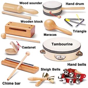 LOOIKOOS Toddler Musical Instruments Natural Wooden Percussion Instruments Toy for Kids Preschool Educational, Musical Toys Set for Boys and Girls with Storage Bag