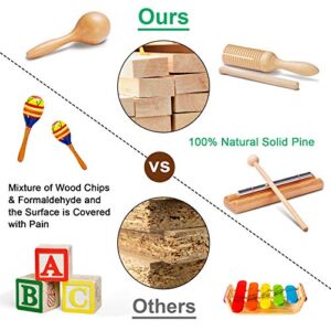 LOOIKOOS Toddler Musical Instruments Natural Wooden Percussion Instruments Toy for Kids Preschool Educational, Musical Toys Set for Boys and Girls with Storage Bag