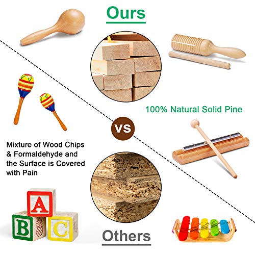 LOOIKOOS Toddler Musical Instruments Natural Wooden Percussion Instruments Toy for Kids Preschool Educational, Musical Toys Set for Boys and Girls with Storage Bag