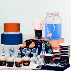 My Greca Space Birthday Party Decorations – (Serves 20) - Space Themed Party Supplies Set - Plates, Cups, Napkins, Cupcake Toppers & Wrappers, Happy Birthday Banner, Table Cover, Balloon Garland Kit