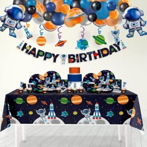 My Greca Space Birthday Party Decorations – (Serves 20) - Space Themed Party Supplies Set - Plates, Cups, Napkins, Cupcake Toppers & Wrappers, Happy Birthday Banner, Table Cover, Balloon Garland Kit