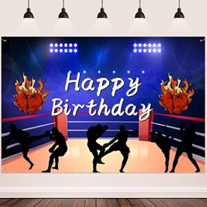 FHZON Boxing Birthday Backdrop Ring Blue Lights Photo Booth Wrestling Boxers Red Flame Gloves Banner Props Gym Decor Supplies Theme Party Live Background 7x5ft BJZZFH125