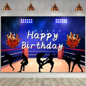 FHZON Boxing Birthday Backdrop Ring Blue Lights Photo Booth Wrestling Boxers Red Flame Gloves Banner Props Gym Decor Supplies Theme Party Live Background 7x5ft BJZZFH125