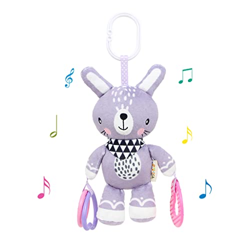 AIPINQI Baby Hanging Toy Cartoon Animal Stuffed Rattle Bell Carseat Toys Crib Car Seat Travel Stroller Soft Plush Toys with Wind Chimes, Grey