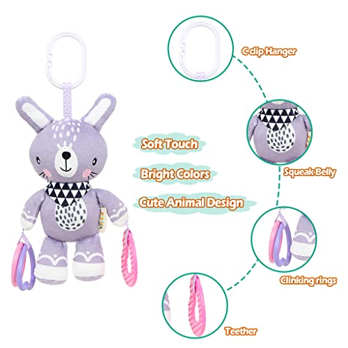 AIPINQI Baby Hanging Toy Cartoon Animal Stuffed Rattle Bell Carseat Toys Crib Car Seat Travel Stroller Soft Plush Toys with Wind Chimes, Grey