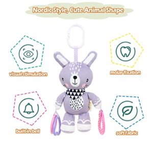 AIPINQI Baby Hanging Toy Cartoon Animal Stuffed Rattle Bell Carseat Toys Crib Car Seat Travel Stroller Soft Plush Toys with Wind Chimes, Grey