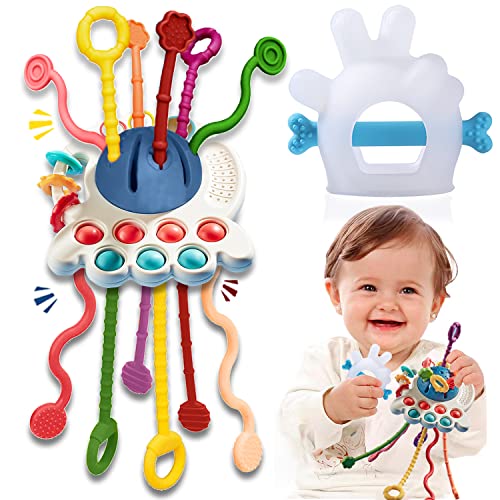 Baby Toys 6 to 12 Months, Montessori Toys for 1 Year Old, Tactile Stimulation Pull String Toys, Infant Educational Interactive Teething Toys for 6 12 18 Months, Travel Toys for Car Seat Stroller