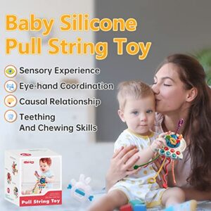 Baby Toys 6 to 12 Months, Montessori Toys for 1 Year Old, Tactile Stimulation Pull String Toys, Infant Educational Interactive Teething Toys for 6 12 18 Months, Travel Toys for Car Seat Stroller