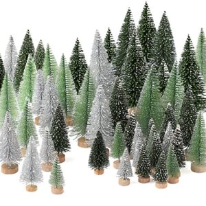 30pcs mini christmas trees - artificial christmas tree bottle brush trees christmas with 5 sizes, sisal snow trees with wooden base for christmas decor christmas party home table craft decorations (2)
