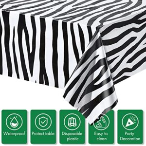 Animal Safari Tablecloth Jungle Animal Theme Tablecover Tiger Zebra Giraffe Print Table Cover Tropical Leaf Tablecloth Party Supplies for Jungle Safari Birthday Baby Showers (Greenery Style, 4 Pcs)