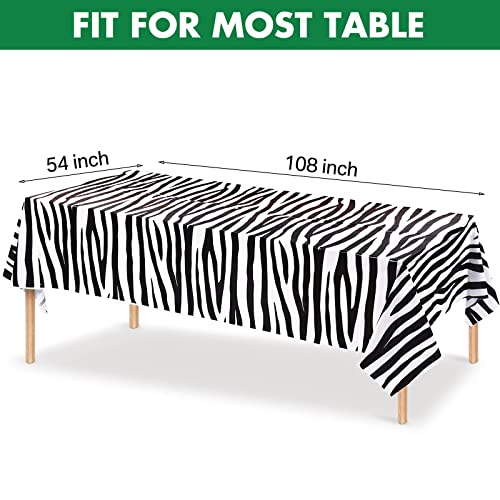 Animal Safari Tablecloth Jungle Animal Theme Tablecover Tiger Zebra Giraffe Print Table Cover Tropical Leaf Tablecloth Party Supplies for Jungle Safari Birthday Baby Showers (Greenery Style, 4 Pcs)