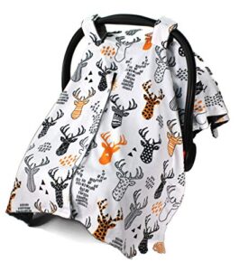 top tots deluxe baby car seat canopy cover, deer heads, minky dot, orange