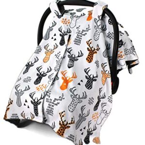 Top Tots Deluxe Baby Car Seat Canopy Cover, Deer Heads, Minky Dot, Orange