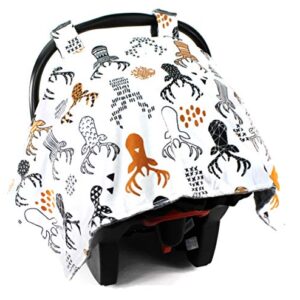 Top Tots Deluxe Baby Car Seat Canopy Cover, Deer Heads, Minky Dot, Orange