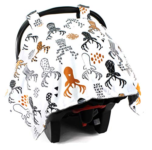 Top Tots Deluxe Baby Car Seat Canopy Cover, Deer Heads, Minky Dot, Orange