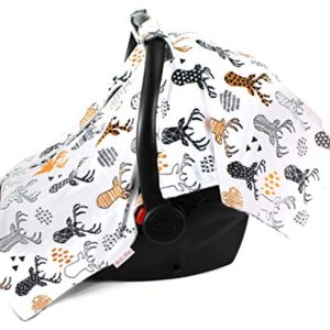 Top Tots Deluxe Baby Car Seat Canopy Cover, Deer Heads, Minky Dot, Orange