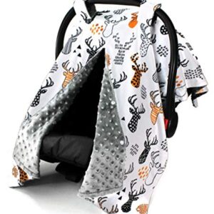 Top Tots Deluxe Baby Car Seat Canopy Cover, Deer Heads, Minky Dot, Orange