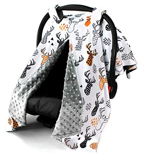 Top Tots Deluxe Baby Car Seat Canopy Cover, Deer Heads, Minky Dot, Orange