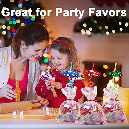 24 Race Car Party Favors Reusable Drinking Straws for Kids Boys Racecar Wheels Birthday Decorations Two Fast Party Supplies with 2 PCS Cleaning Brushes