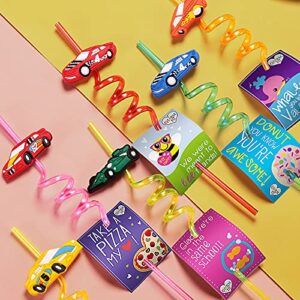 24 Race Car Party Favors Reusable Drinking Straws for Kids Boys Racecar Wheels Birthday Decorations Two Fast Party Supplies with 2 PCS Cleaning Brushes