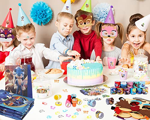 SSJYILE 98Pcs Sonic Party Supplies for Kids Boys Girls, Sonic Party Favors With Goodie Bags, Birthday Carnival Prizes, Themed Box Toys for Classroom, Kids Party Suppilies Favors Gifts