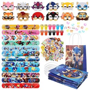 ssjyile 98pcs sonic party supplies for kids boys girls, sonic party favors with goodie bags, birthday carnival prizes, themed box toys for classroom, kids party suppilies favors gifts