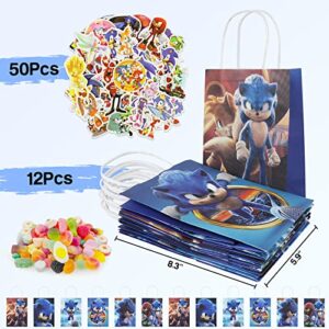 SSJYILE 98Pcs Sonic Party Supplies for Kids Boys Girls, Sonic Party Favors With Goodie Bags, Birthday Carnival Prizes, Themed Box Toys for Classroom, Kids Party Suppilies Favors Gifts