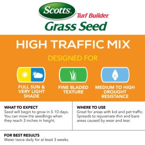 Scotts Turf Builder Grass Seed High Traffic Mix Establishes Strong Roots and Self-Repairs to Withstand Wear and Tear, 3 lbs.