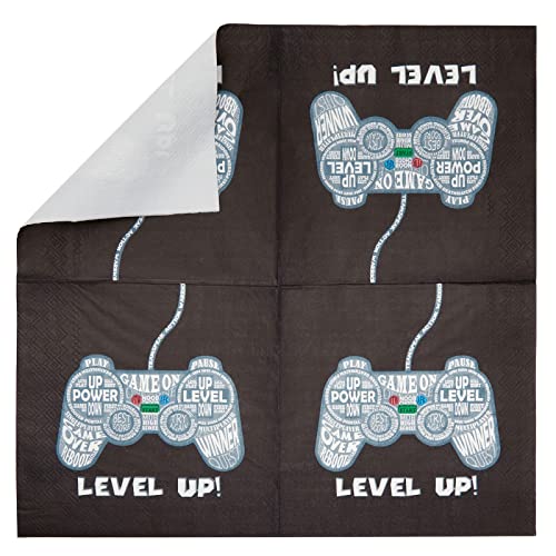 144 Piece Video Game Birthday Party Supplies, Serves 24 Guests, Disposable Dinnerware Set, Video Gamer Plates, Napkins, Cups, Cutlery, for Boys Gaming Party Decorations