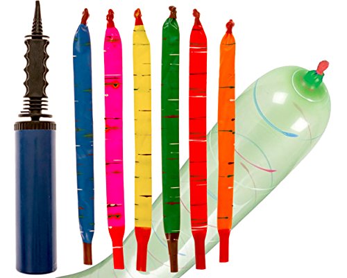 [100 Pack] Rocket Balloons Plus 1 Easy-To-Use Pump - Party Pack, No Need for A Refill - Watch Each Screaming Balloon Rocket to the Sky! By IMPRESA (Pump Color May Vary)