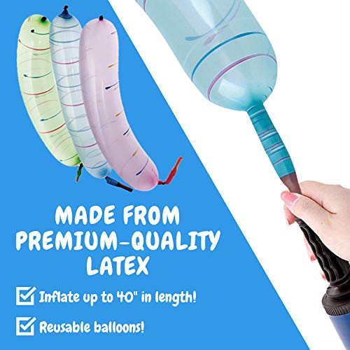 [100 Pack] Rocket Balloons Plus 1 Easy-To-Use Pump - Party Pack, No Need for A Refill - Watch Each Screaming Balloon Rocket to the Sky! By IMPRESA (Pump Color May Vary)