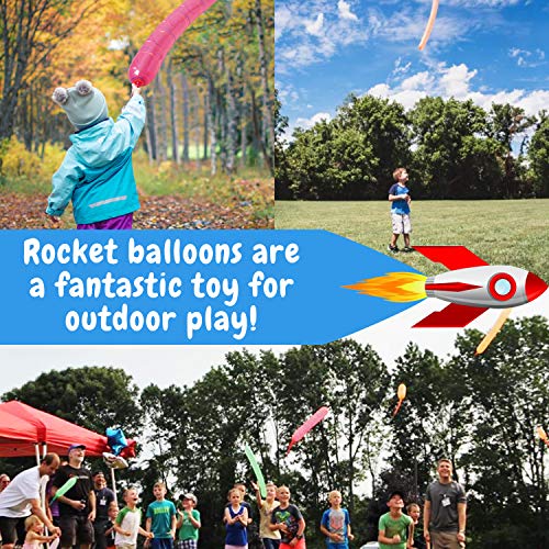 [100 Pack] Rocket Balloons Plus 1 Easy-To-Use Pump - Party Pack, No Need for A Refill - Watch Each Screaming Balloon Rocket to the Sky! By IMPRESA (Pump Color May Vary)