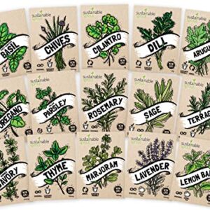 Culinary Herb Seeds Variety 15 Pack—Includes Basil, Cilantro, Parsley,Chives, Thyme, Oregano, Dill, Rosemary,Sage,Arugula,Tarragon,Lavender,Lemon Balm,Marjoram and Rosemary—Non GMO Seeds for Planting