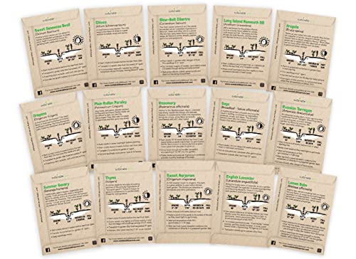 Culinary Herb Seeds Variety 15 Pack—Includes Basil, Cilantro, Parsley,Chives, Thyme, Oregano, Dill, Rosemary,Sage,Arugula,Tarragon,Lavender,Lemon Balm,Marjoram and Rosemary—Non GMO Seeds for Planting